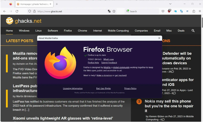 Firefox火狐浏览器110.0.1版更新，带来安全和崩溃问题的修复1